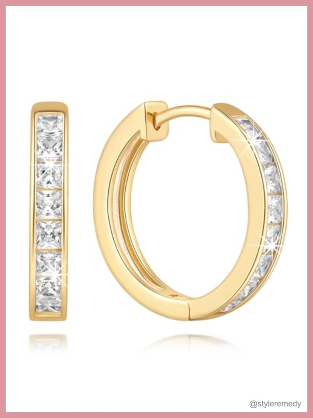 Gold Plated Hoop Earrings with Cubic Zirconia Pave Huggie Design